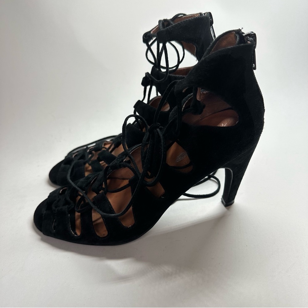Jeffrey Campbell Free People Satine Black Suede Lace-Up Heels Sandal 6.5 Strappy - Picture 7 of 13